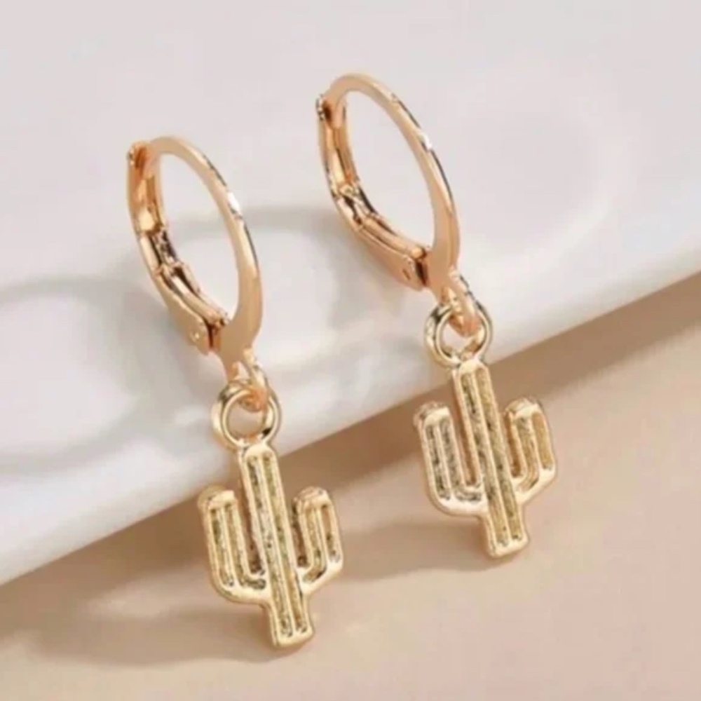 ✨ FREE Cactus Hoop Drop Boho Peasant Minimal Modern Farm Desert Charm Earrings